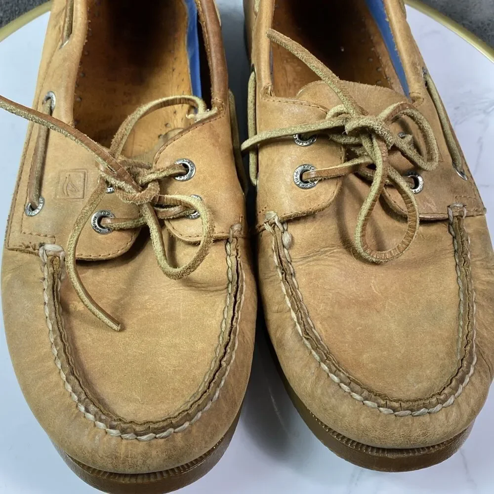 Sperry Top Sider Loafer Sahara Men's Size 9 US Brown Leather Lace Up Loafer Logo